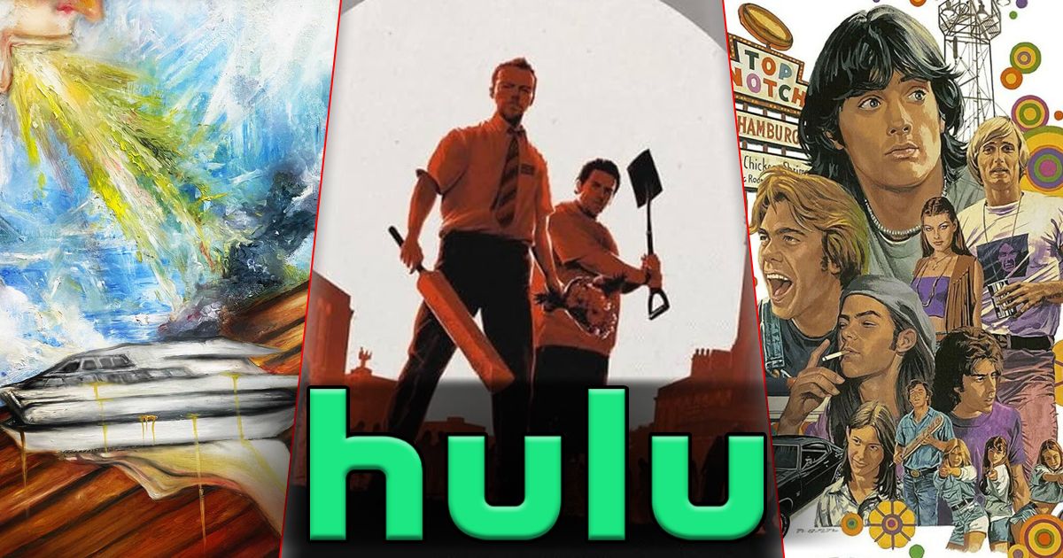 Split image of Triangle of Sadness, Shaun of the Dead, and Dazed & Confused on Hulu