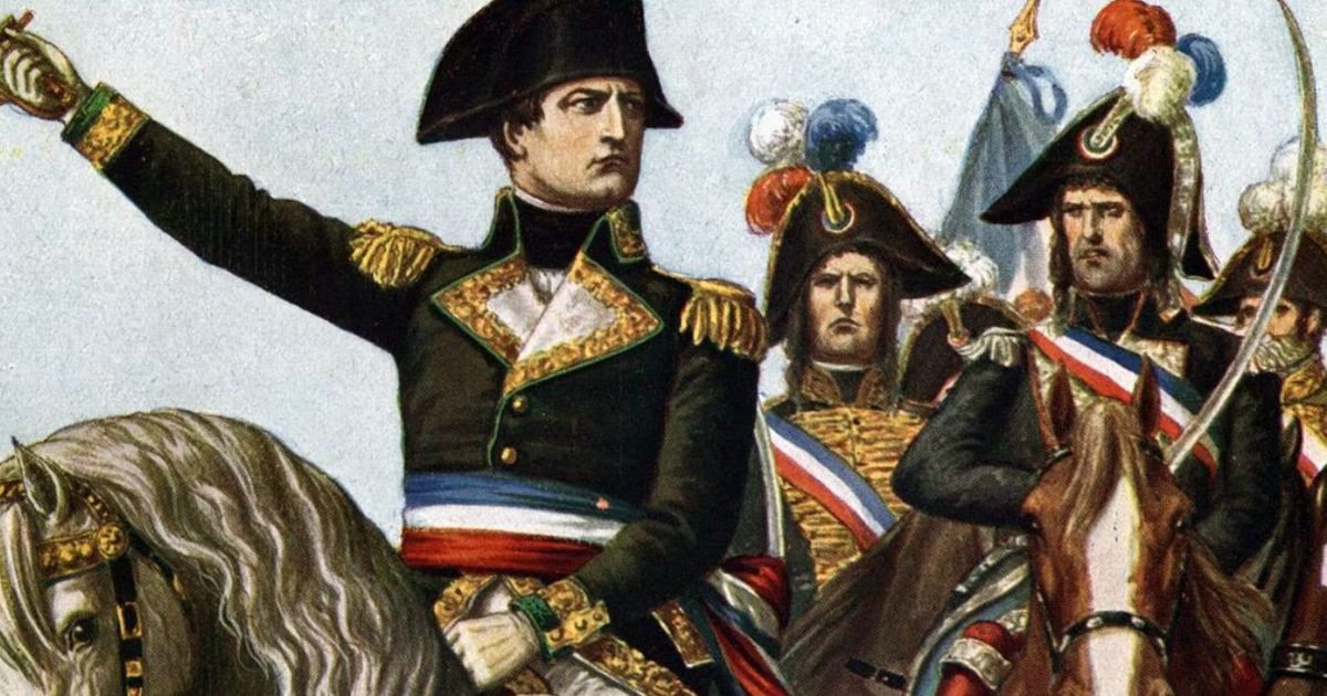 Napoleon sits on a horse on the cover of The First Total War