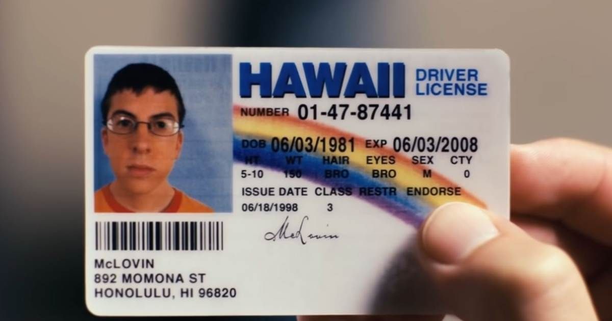 a fake driver's license showing the name mclovin