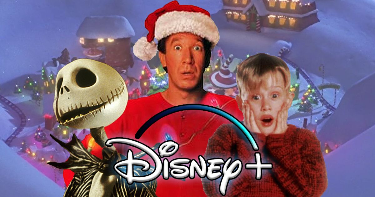 The Disney+ logo with Jack Skellington from A Nightmare Before Christmas, Scott Calvin from The Santa Clause and Kevin McCallister from Home Alone