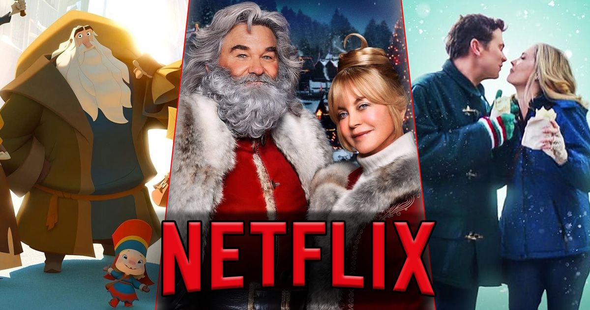 Split image of posters for Klaus, The Christmas Chronicles 2, and I Believe in Santa behind the Netflix logo