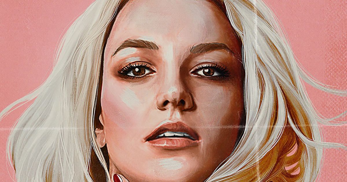 A close-up of a drawing of Britney Spears in a poster for Britney vs. Spears.