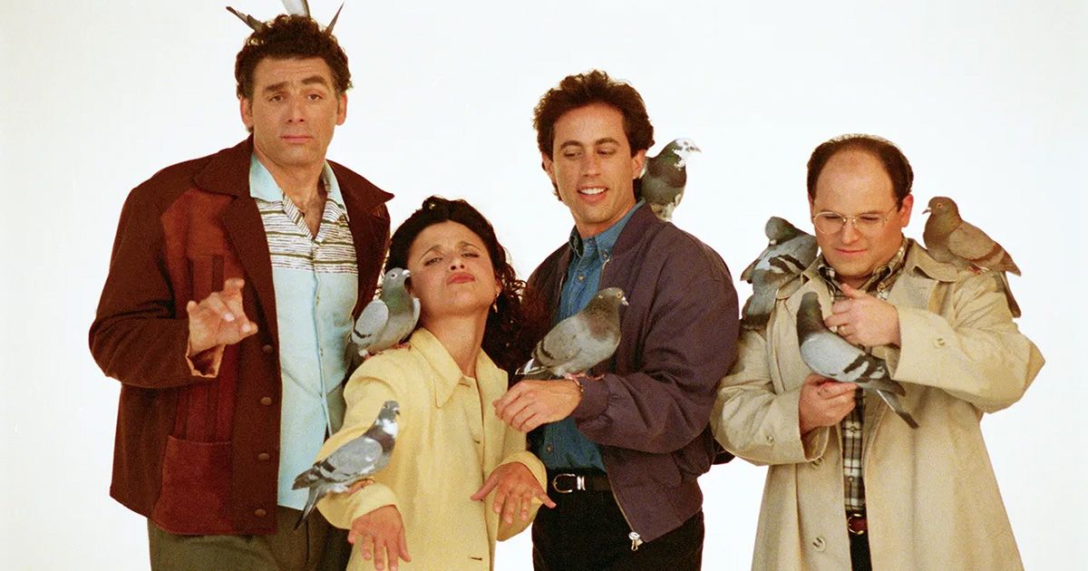 Cast of Seinfeld covered in pigeons