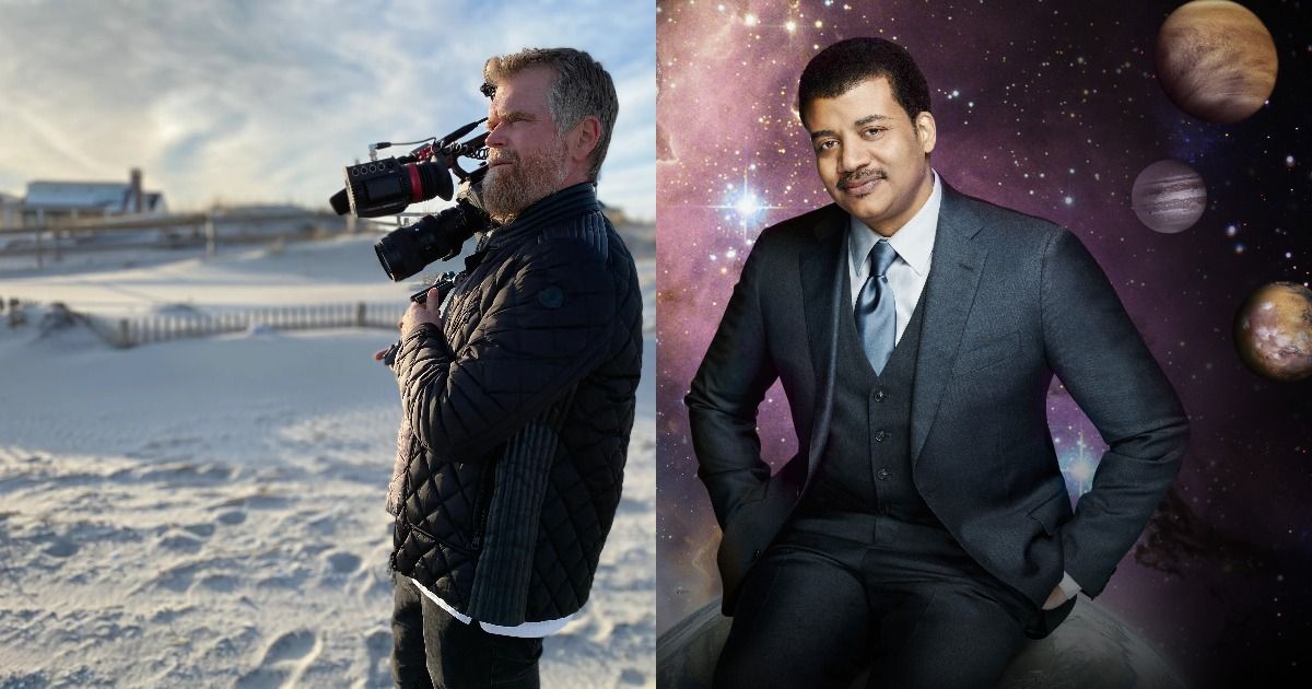 Scott Hamilton Kennedy with a camera and Neil deGrasse Tyson in Cosmos