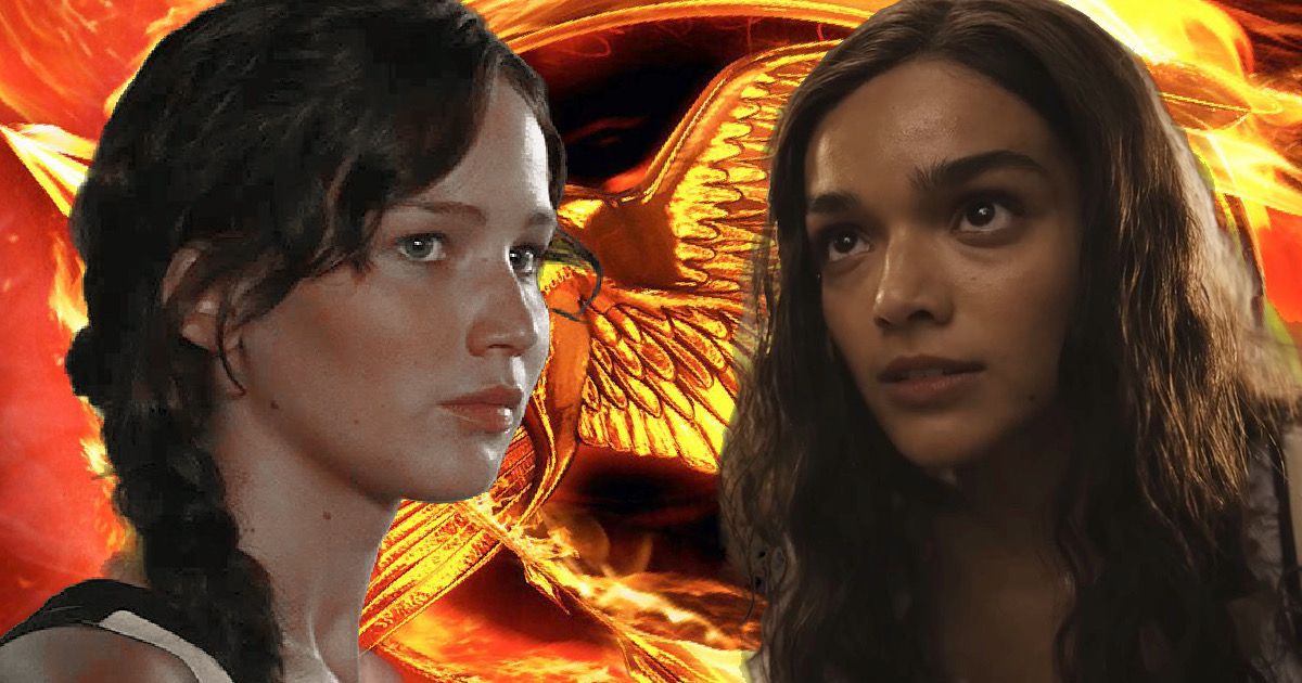 Jennifer Lawrence as Katniss and Rachel Zegler as Lucy Gray Baird in their Hunger Games movies