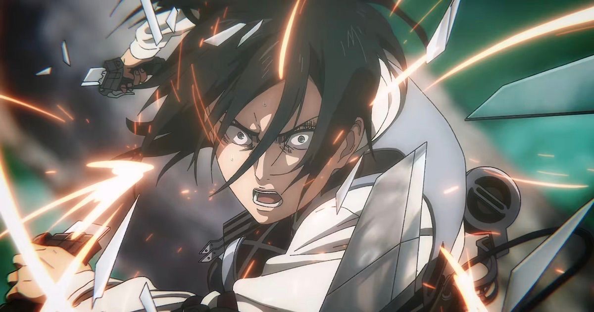 Mikasa with her broken blades being shattered in Attack on Titan