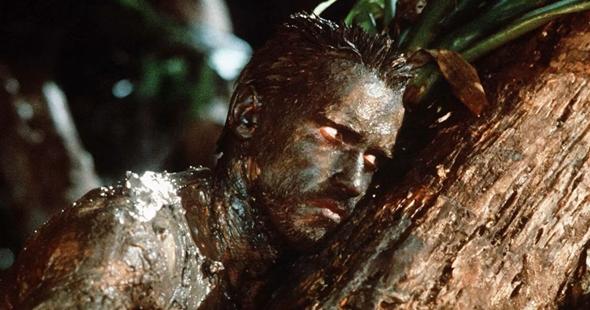 Arnnie uses mud as camouflage in Predator.