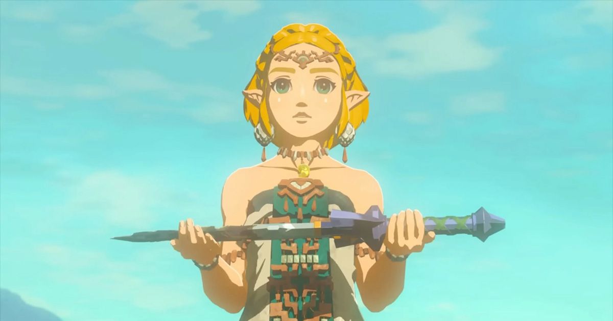 Princess Zelda holding the Master Sword in Tears of the Kingdom