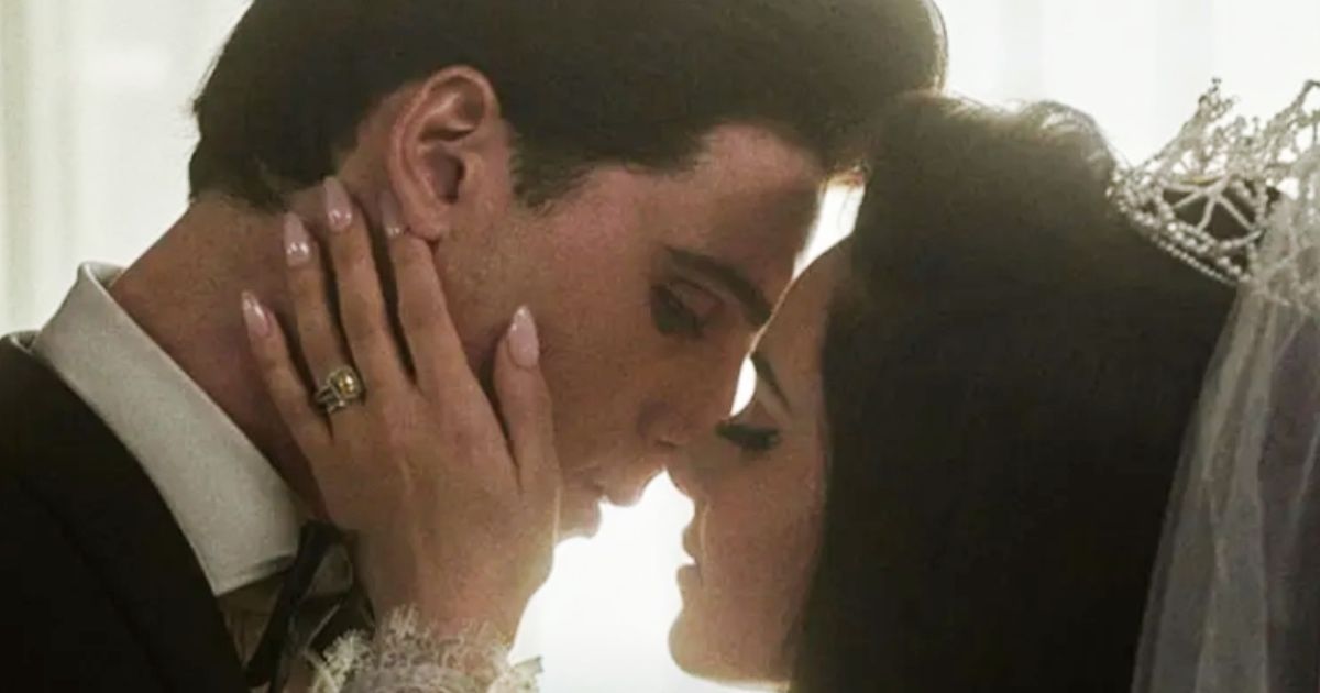 Cailee Spaeny as Priscilla Presley kisses Jacob Elordi's Elvis in Sofia Coppola's Priscilla