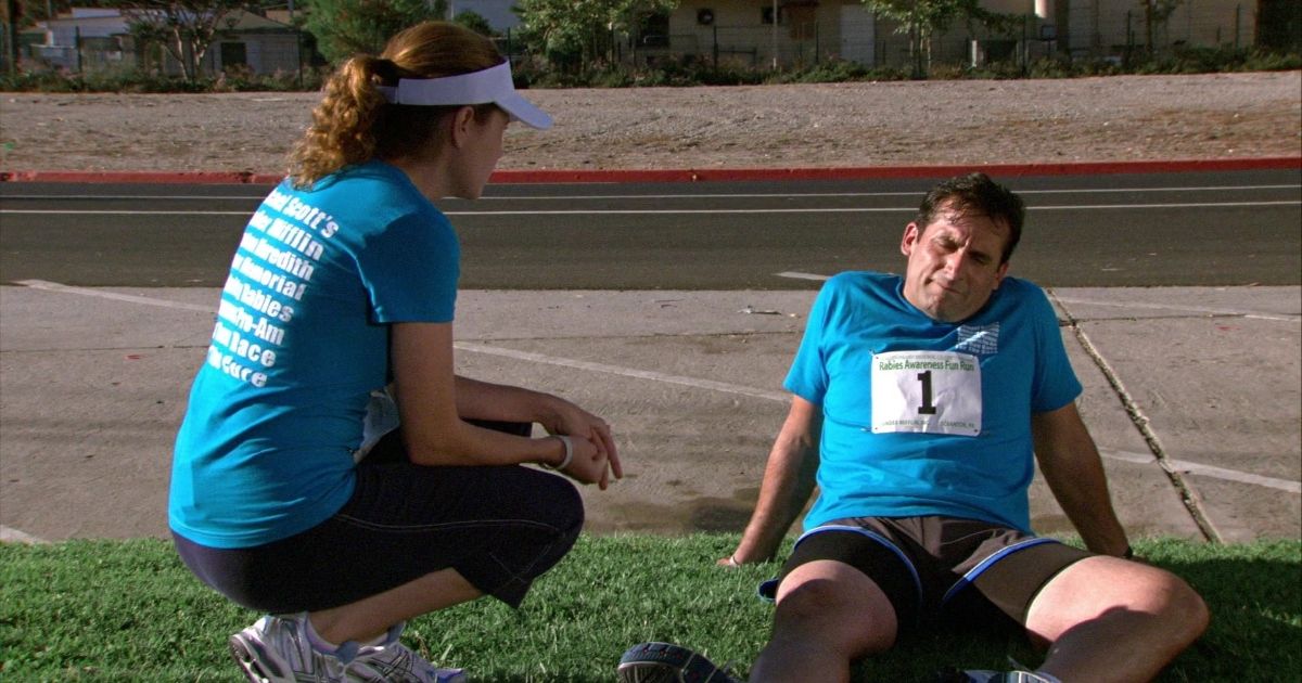 Steve Carell and Jenna Fisher in The Office Fun Run