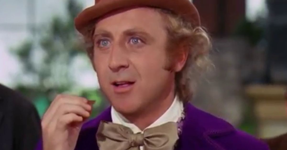 Willy segura doces em Willy Wonka e a Fábrica de Chocolate