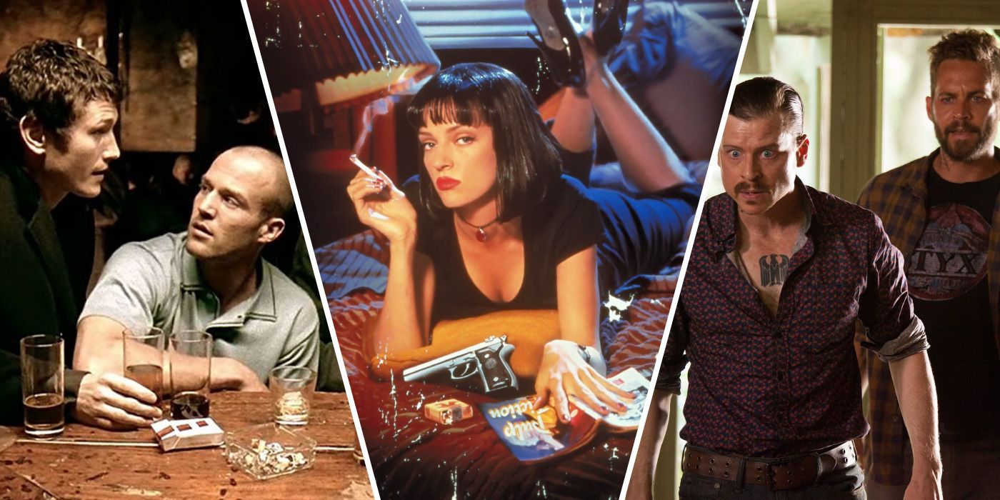 Split-screen image of Lock Stock and Two Smoking Barrels, Pulp Fiction, and Pawn Shop Chronicles