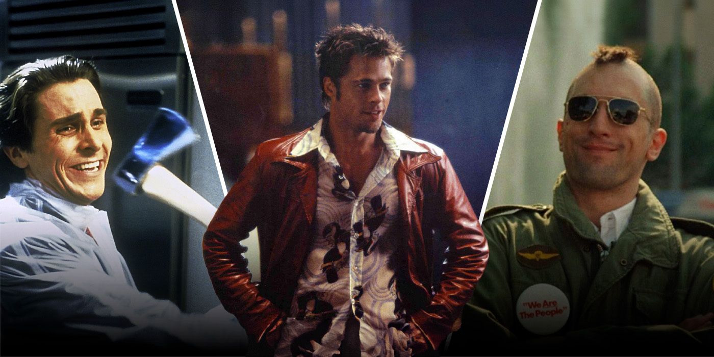 Christian Bale, Brad Pitt and Robert De Niro in American Psycho, Fight Club and Taxi Driver.