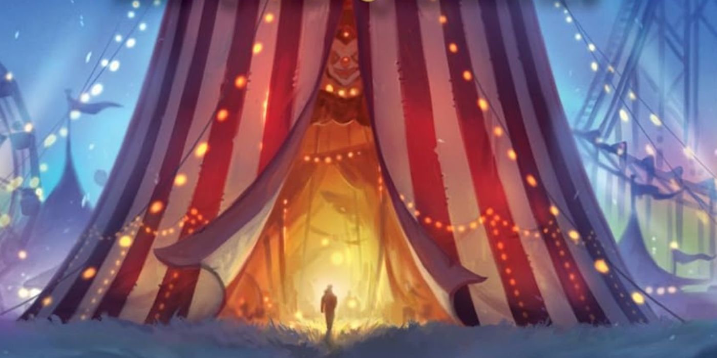 A Person entering a Big Top Tent in the Cover for The Cursed Carnival and Other Calamities