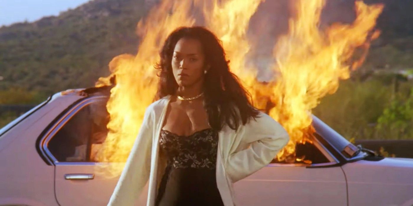 Angela Bassett walks away from car on fire in Waiting to Exhale (1995)
