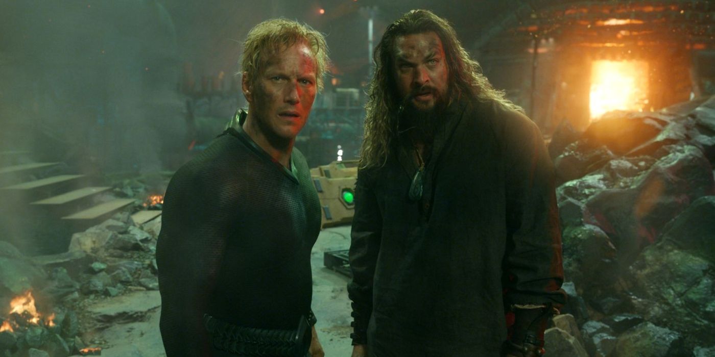 Jason Momoa as Arthur Curry and Patrick Wilson as Orm in Aquaman and the Lost Kingdom