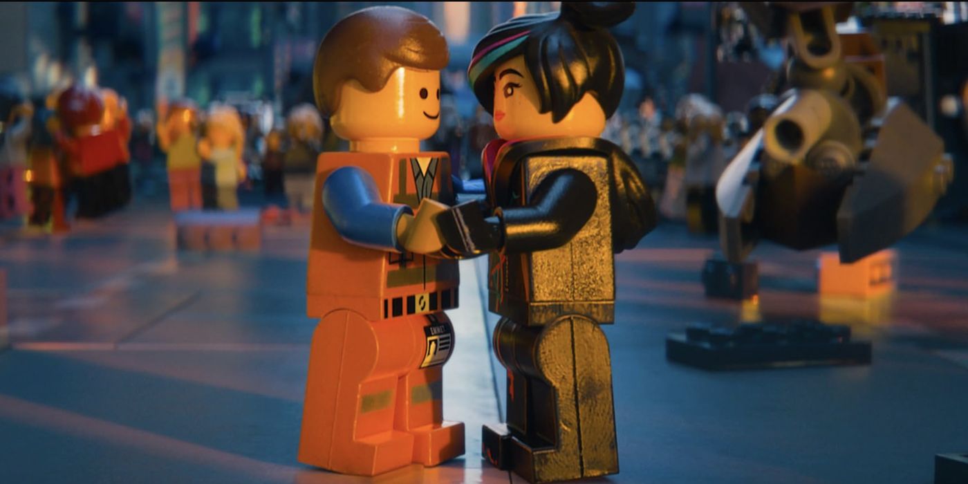 Chris Pratt as Emmet and Elizabeth Banks as Lucy in The LEGO Movie