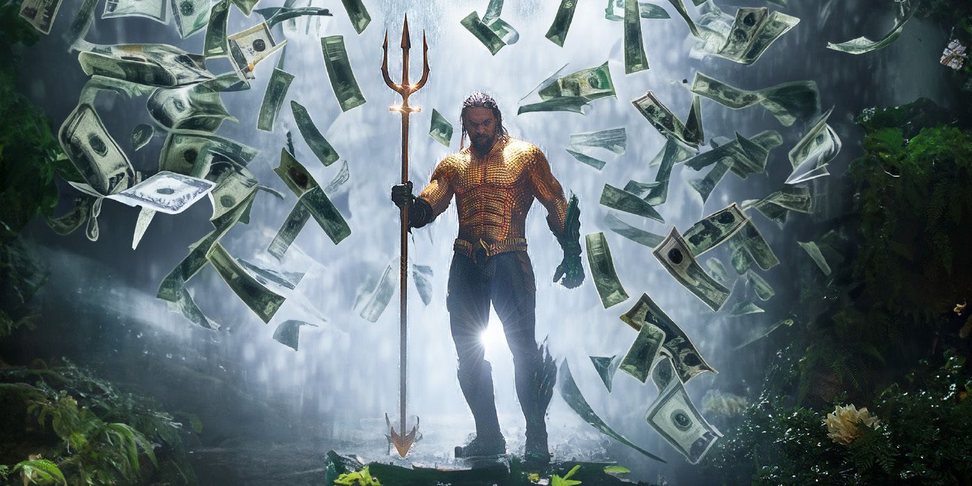 Aquaman being covered in cash