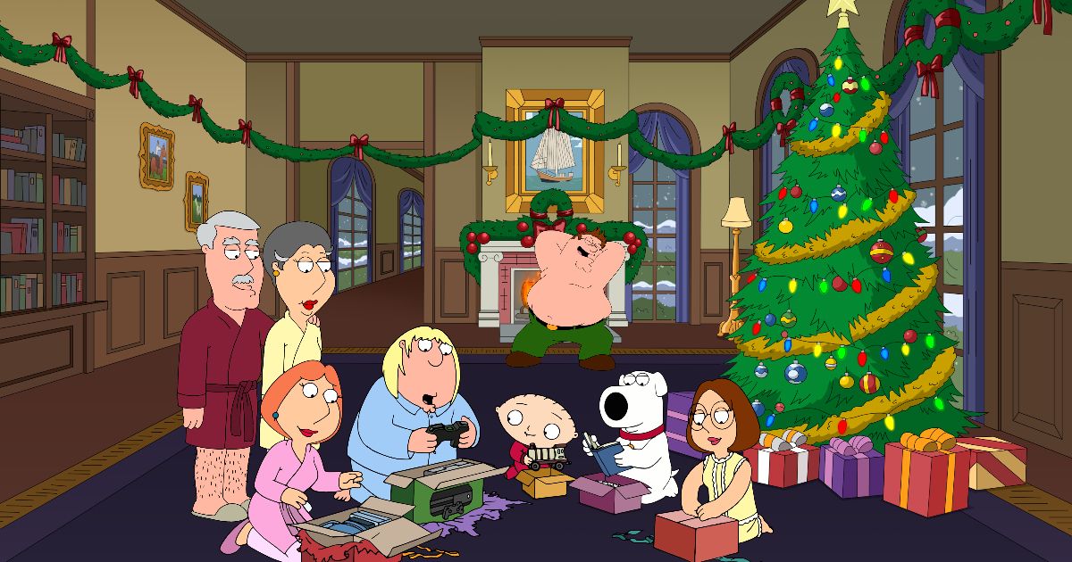 Os Griffins se reúnem perto da árvore de Natal em Uma Família da Pesada