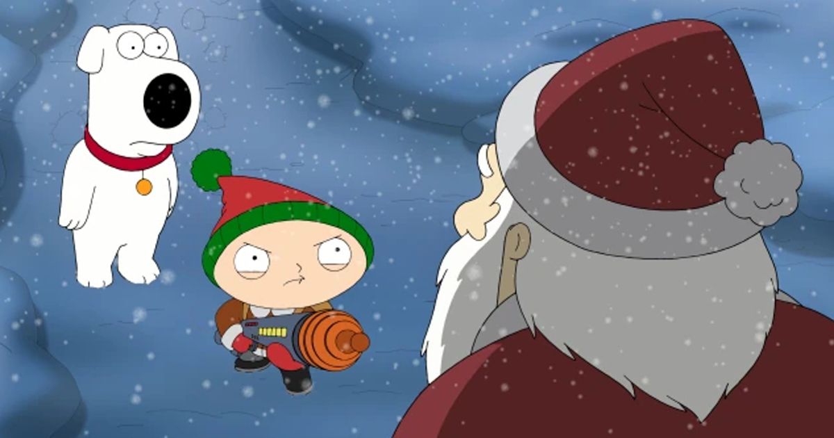 Stewie aponta uma arma para o Papai Noel em Uma Família da Pesada