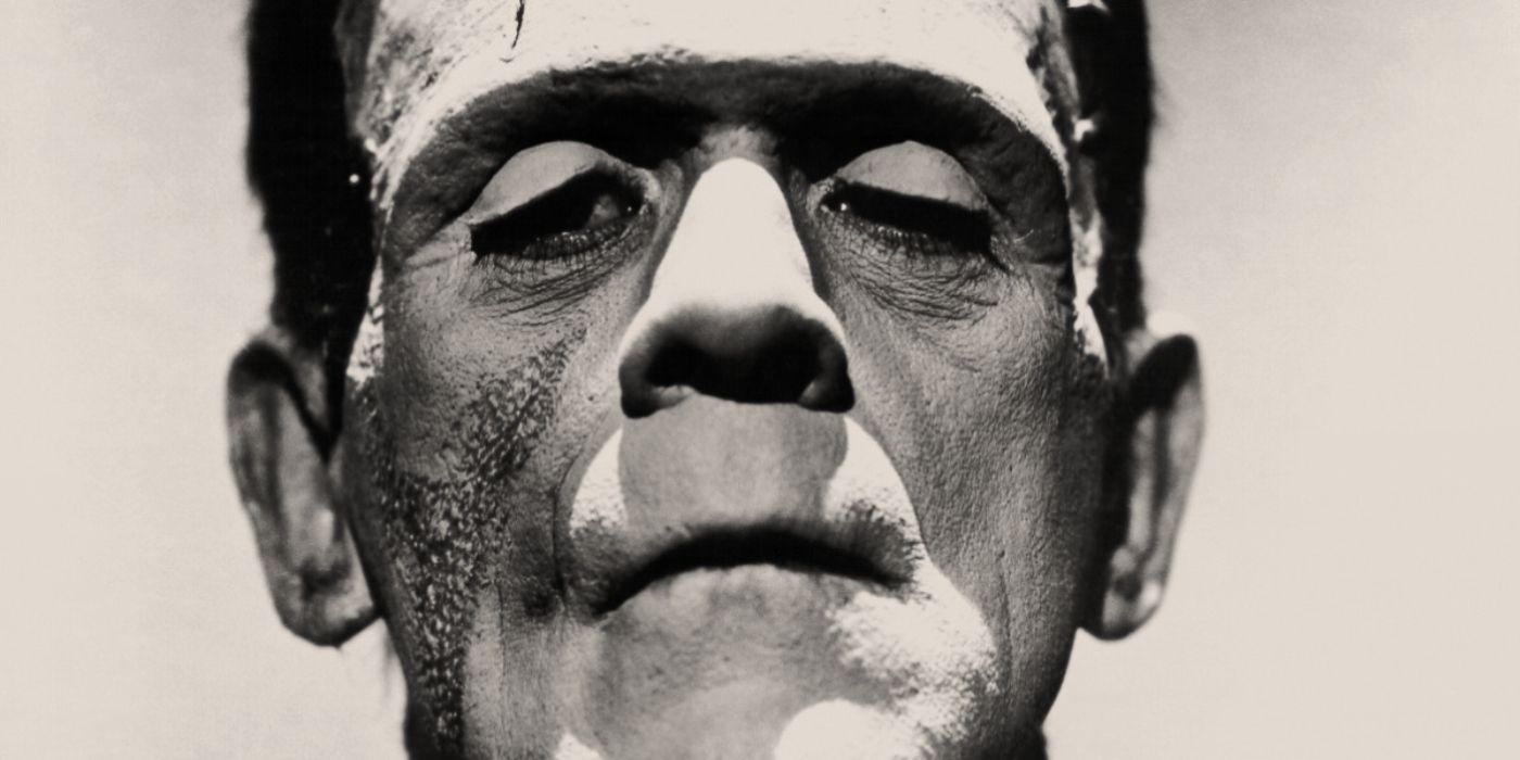 A close-up of Boris Karloff starring as Frankenstein