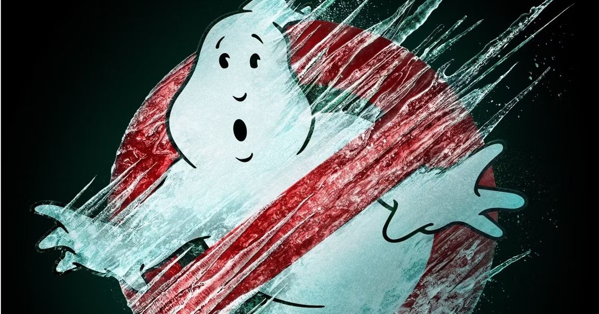 Ghostbusters: Frozen Empire logo featuring a ghost covered in ice