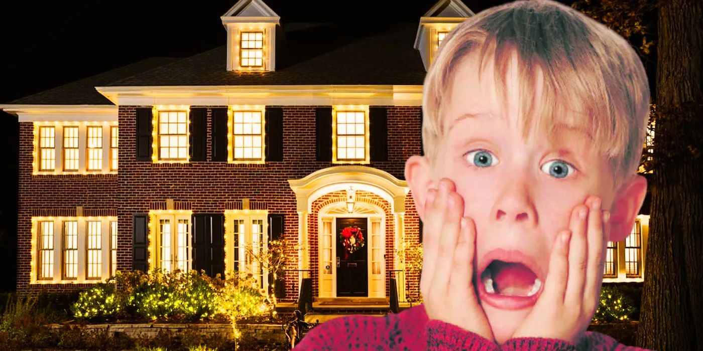 Home Alone star Macaulay Culkin screams as Kevin McCallister in front of his rich house
