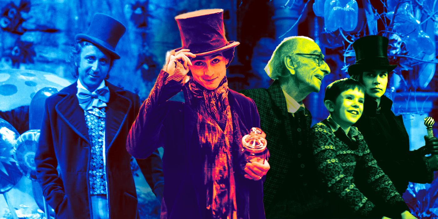Collage of Wonka, Willy Wonka and the Chococlate Factory, and Charlie and the Chocolate Factory
