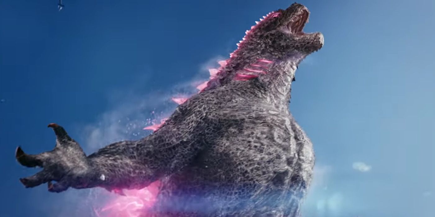 Super-powered Godzilla roars at the sky in Godzilla x Kong: The New Empire