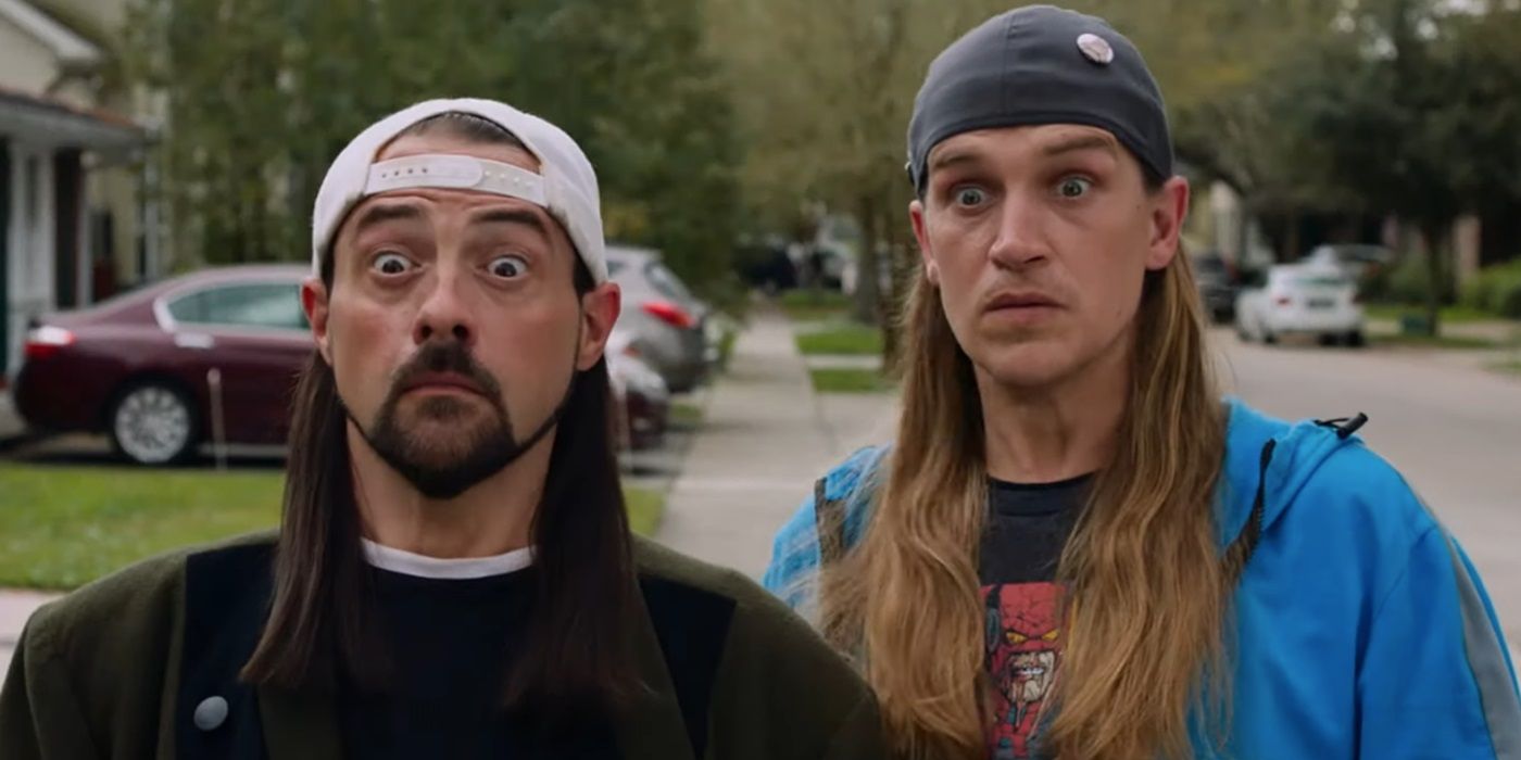 Kevin Smith and Jason Mewes as Jay and Silent Bob looking shocked.