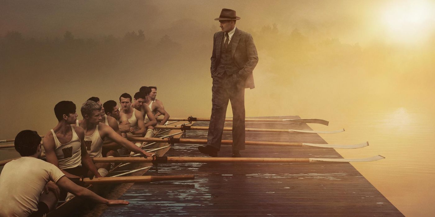 Joel Edgerton coaches the rowing team in the movie The Boys in the Boat