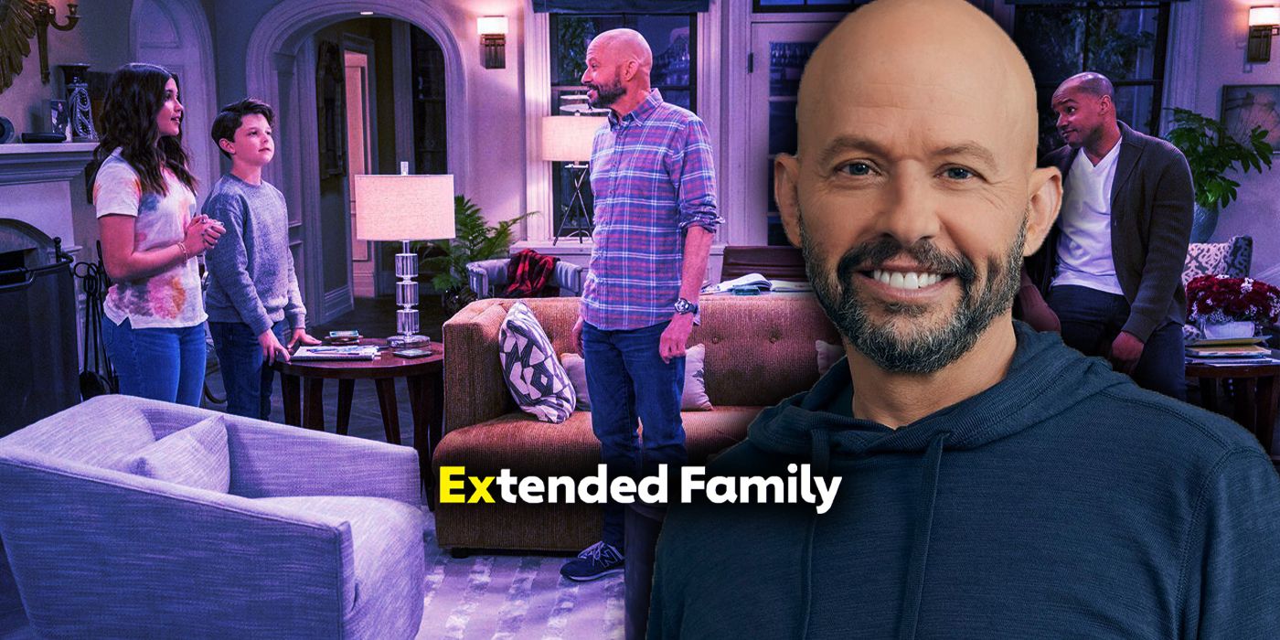 Jon Cryer as Jim with Donald Faison as Trey, Abigail Spencer as Julia, and Finn Sweeney as Jimmy in Extended Family