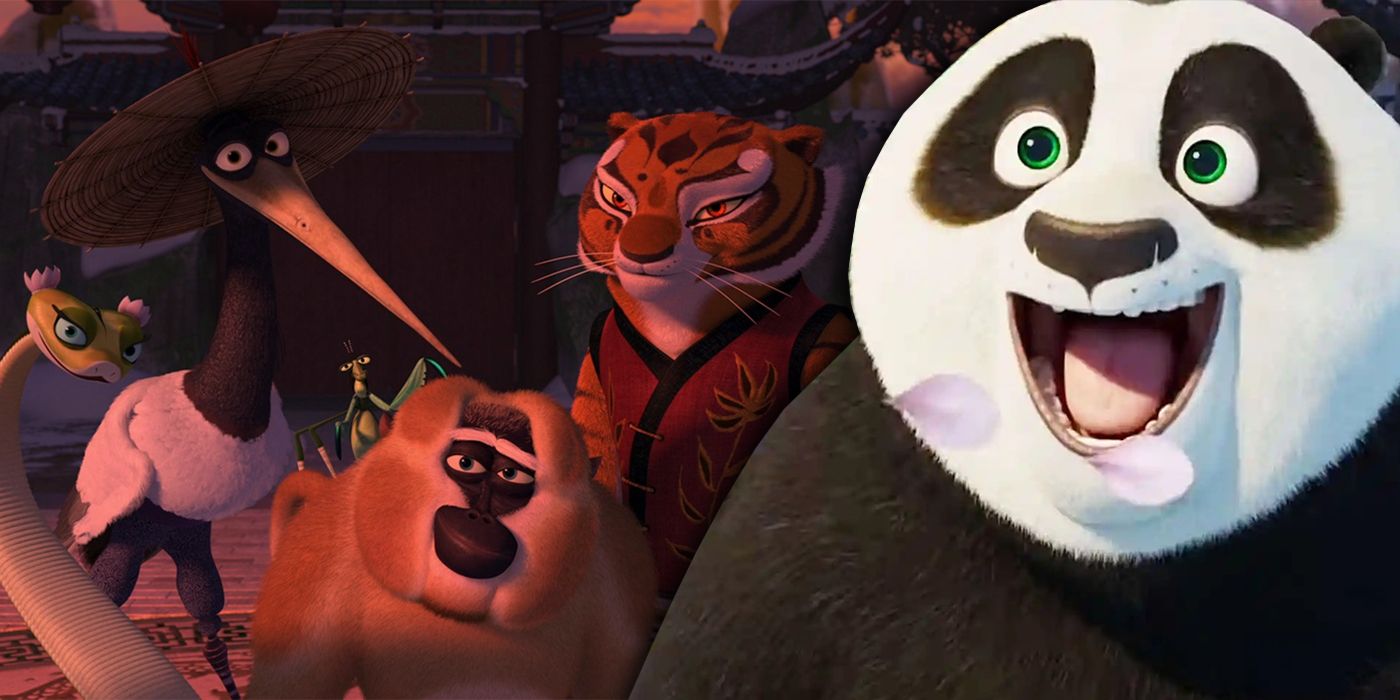 Po and the rest of the Furious Five behind him in Kung Fu Panda