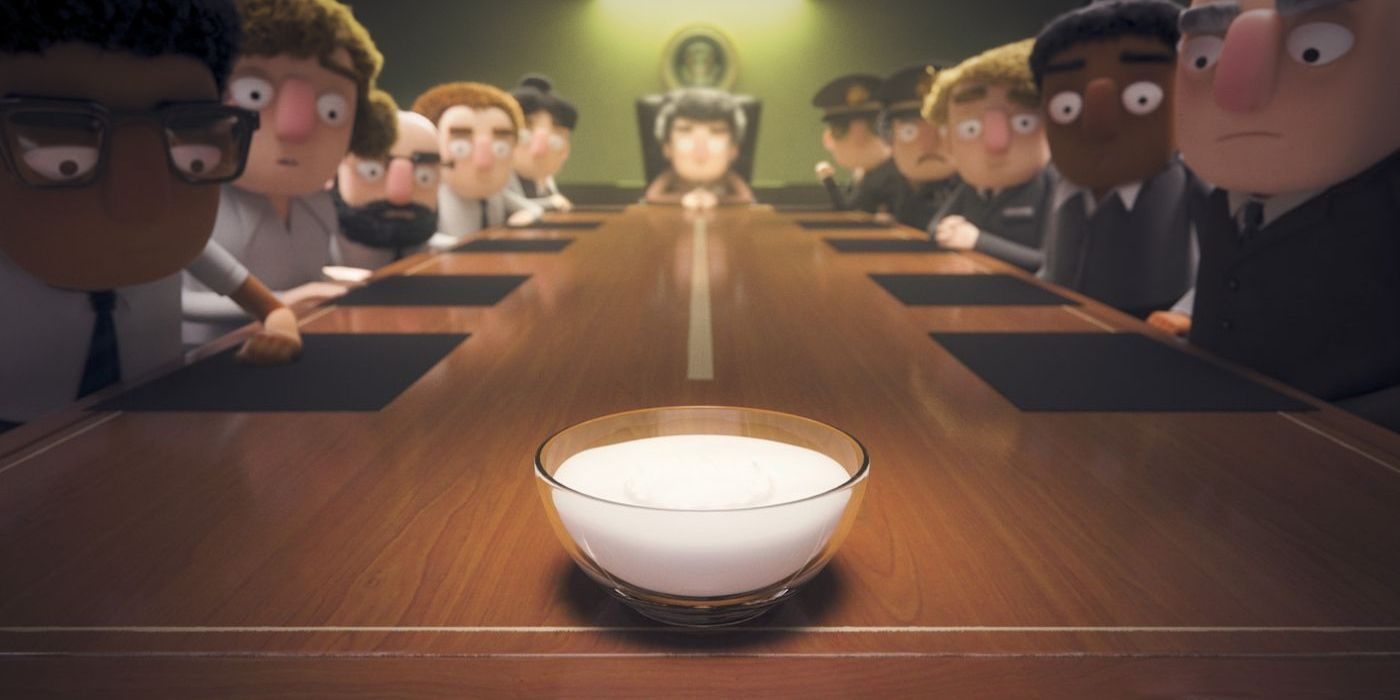 Scientists looking at a bowl of yogurt in Love, Death and Robots