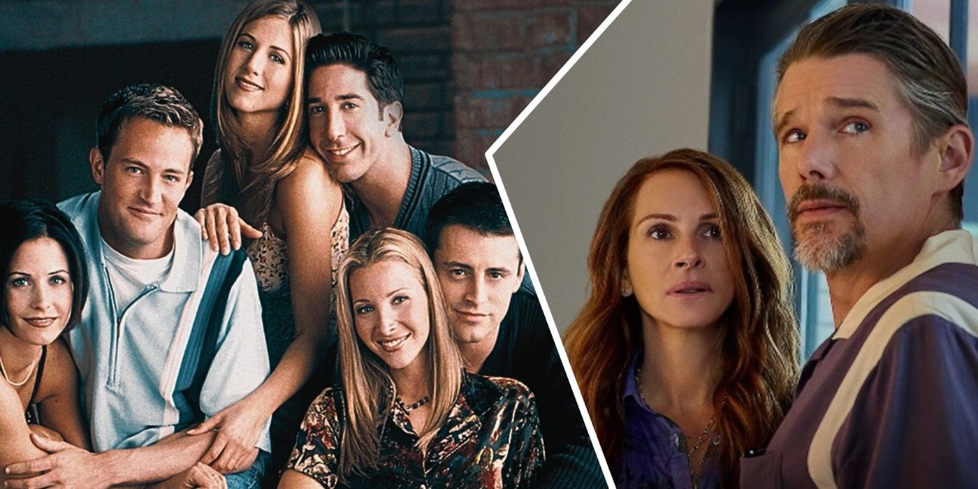 The cast of Friends alongside a still from Leave the World Behind.