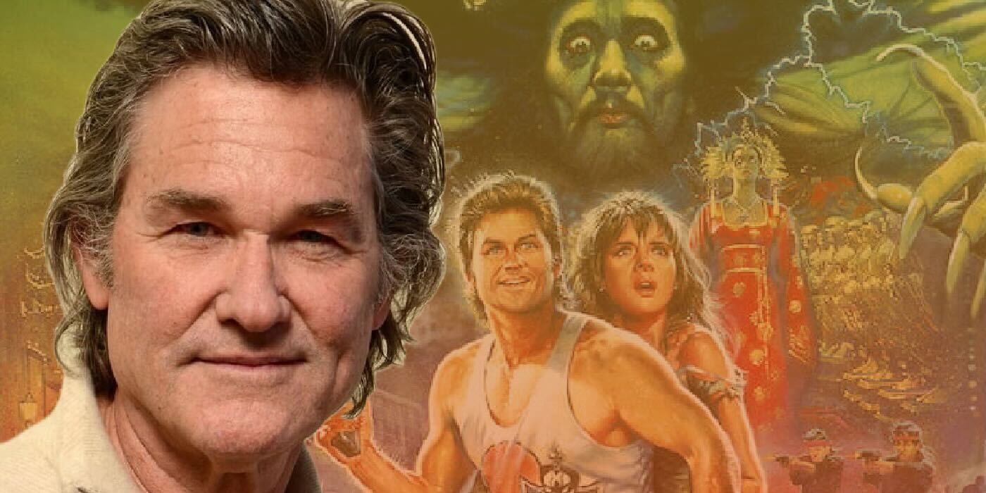 Kurt Russell next to the poster for Big Trouble in Little China