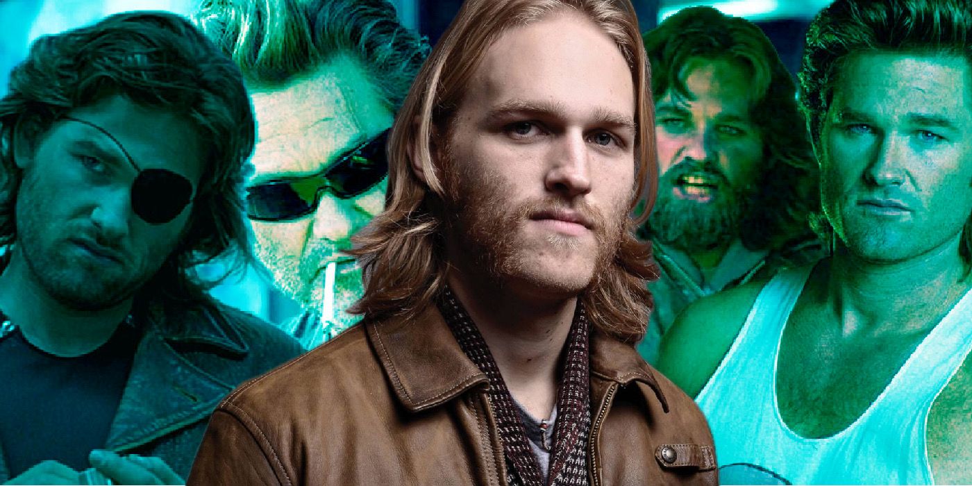 Wyatt Russell surrounded by characters played by Kurt Russell