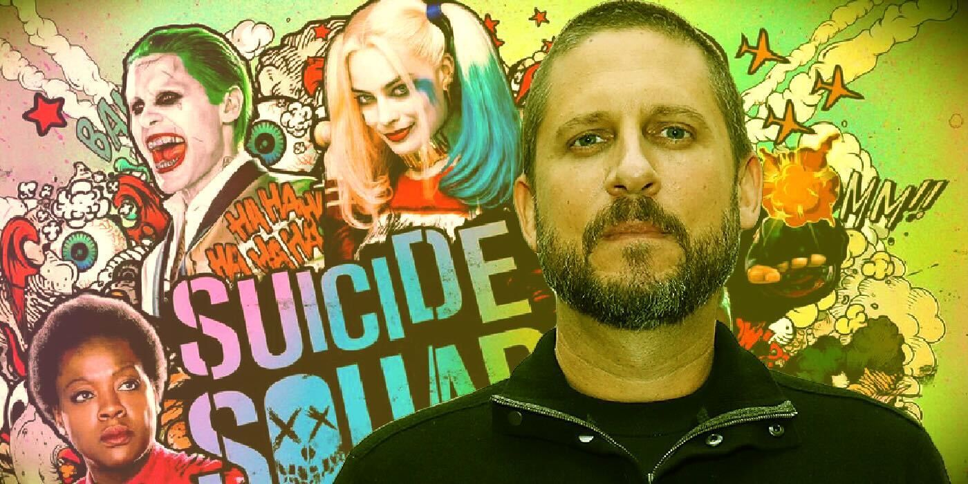 Suicide Squad characters next to director David Ayer