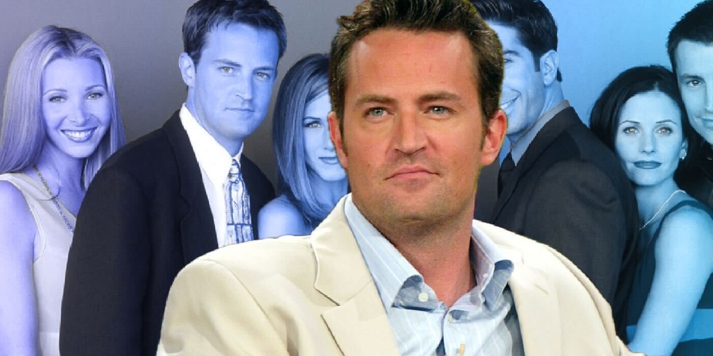 Matthew Perry and a promotional image of Perry with his Friends costars