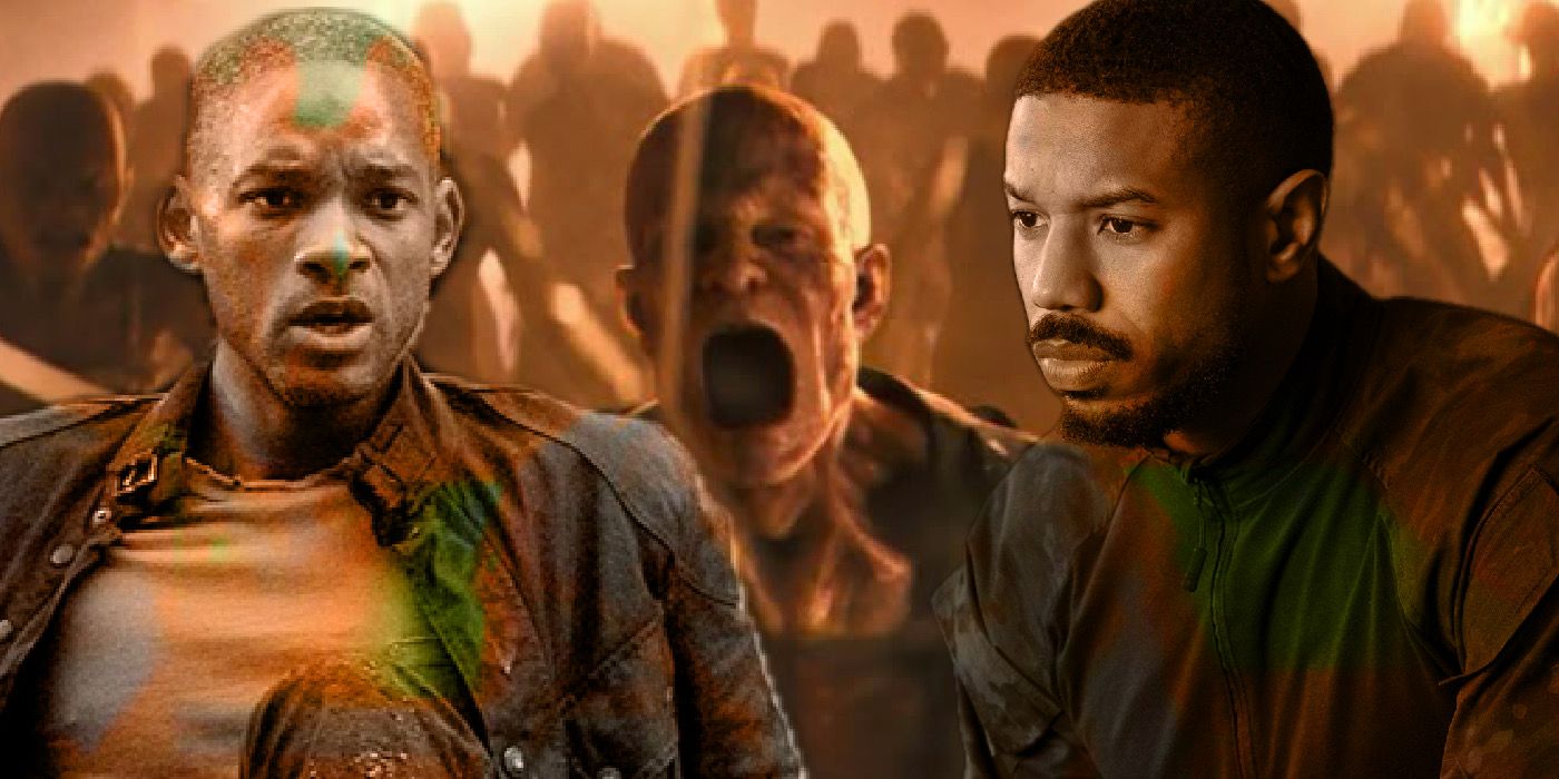 Will Smith and Michael B. Jordan with an infected zombie between them from I Am Legend