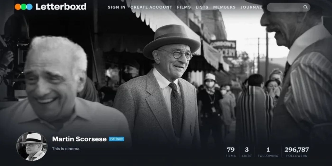 Screenshot of Martin Scorsese's Letterboxd account