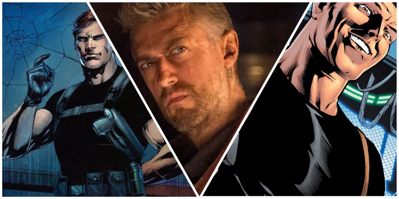 Sean Gunn as Kraglin in Guardians of the Galaxy, and two images of Maxwell Lord in DC Comics