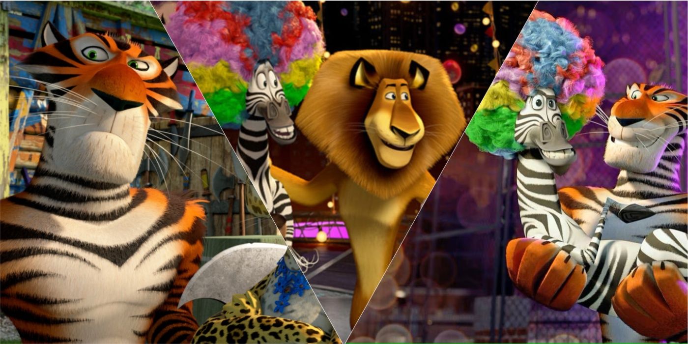 Alex, Marty, and Vitaly voiced by Bryan Cranston, Chris Rock, and Ben Stiller in Madagascar 3