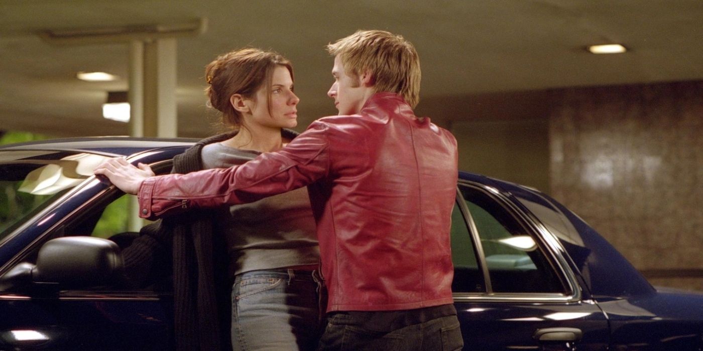 Murder by Numbers Sandra Bullock and Ryan Gosling, the teenager pins the detective against her car threateningly