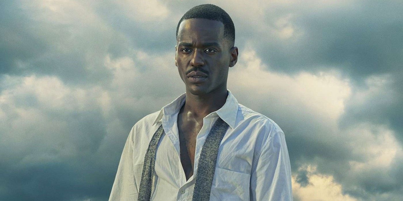 Ncuti Gatwa as the Fifteenth Doctor in Doctor Who standing against a cloudy sky