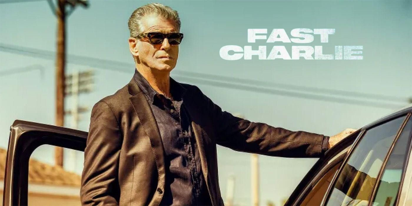 Pierce Brosnan in sunglasses by the car in Fast Charlie