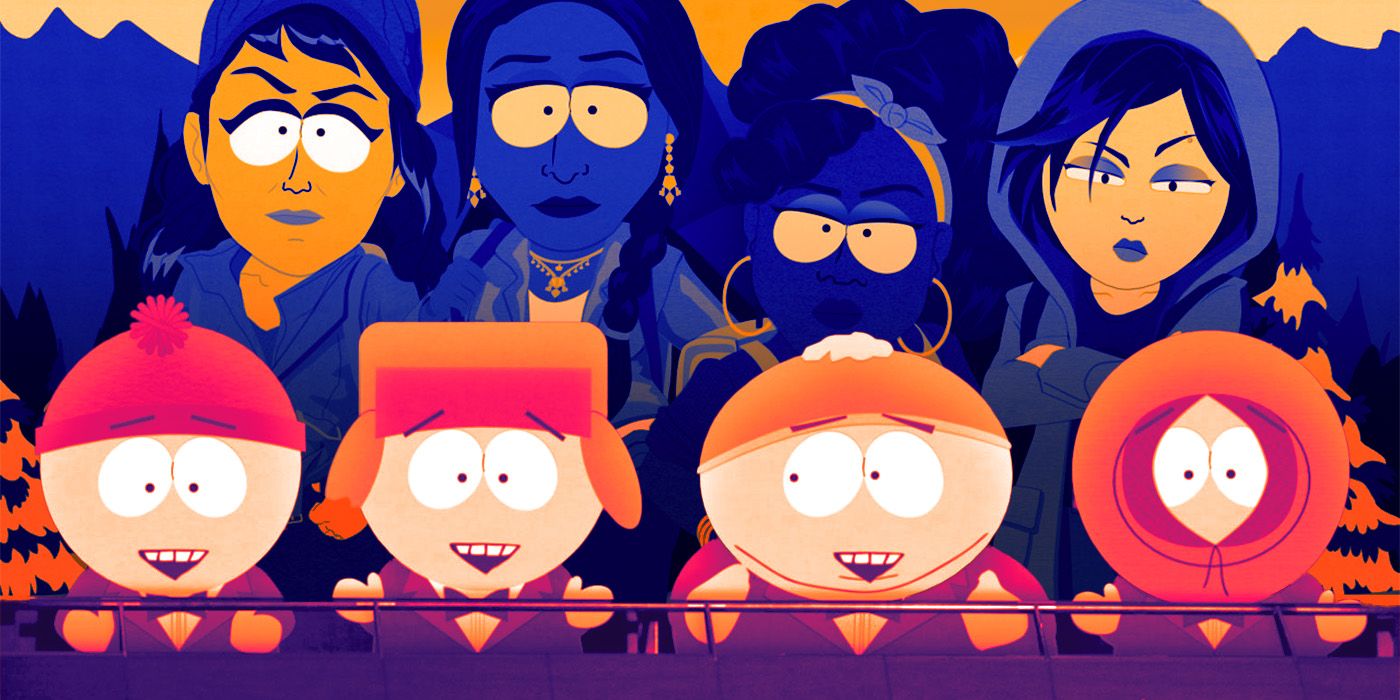 South Park characters, including Cartman, Kyle, Kenny, and Stan with their Panderverse counterparts.