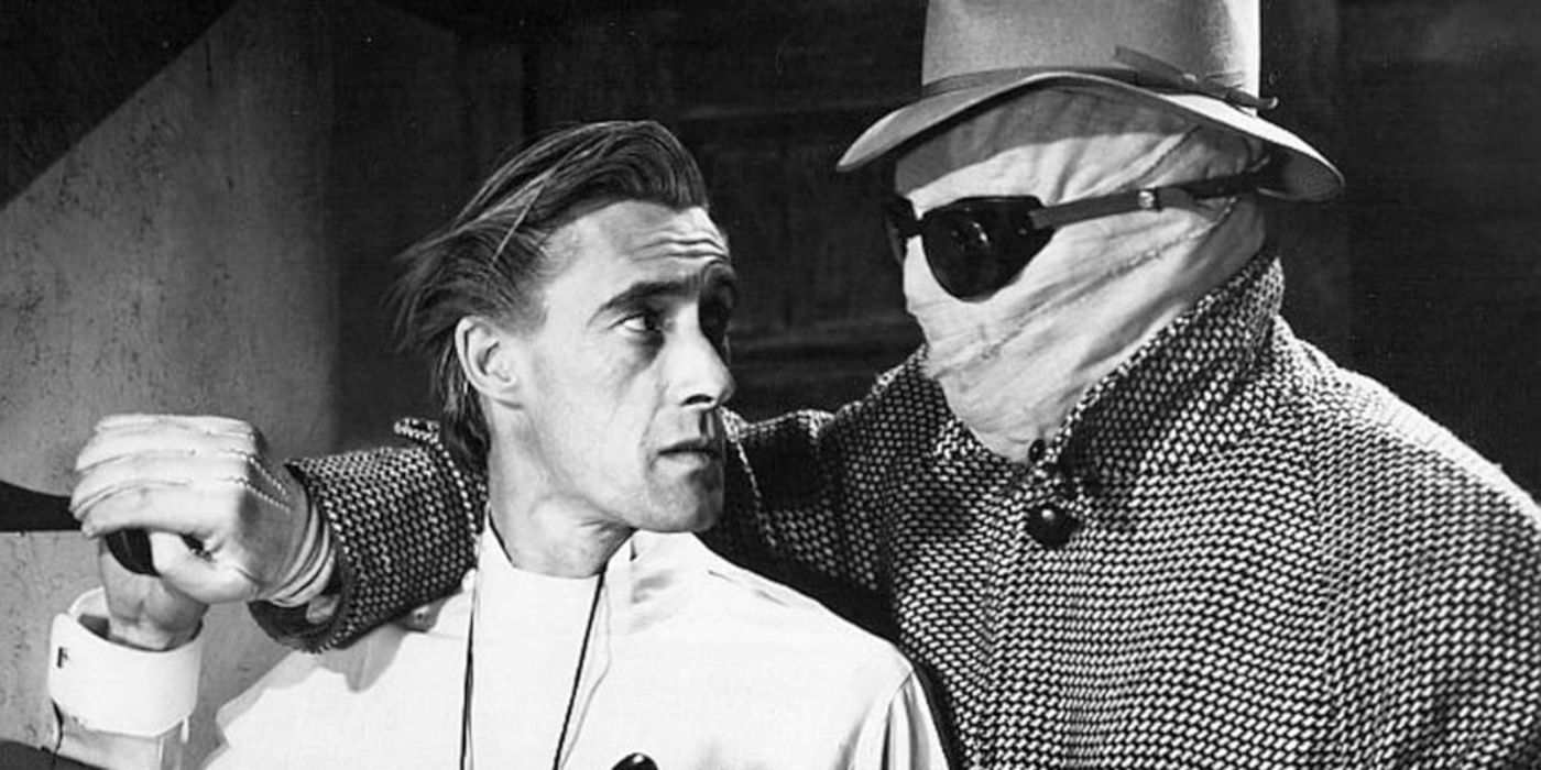 A doctor touches the Invisible Man's hand in The Invisible Man's Revenge
