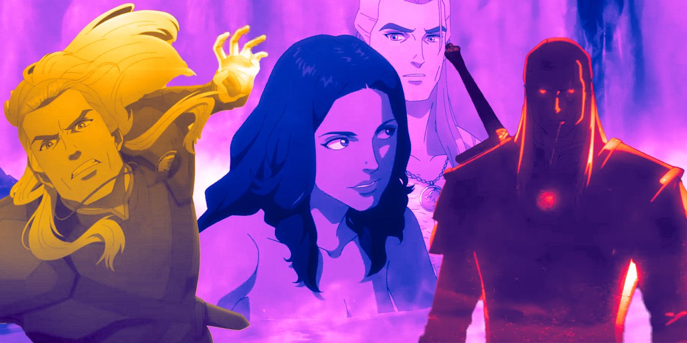 Characters from The Witcher: Sirens of the Deep, including Geralt of Rivia, and Yennefer of Vengerberg, voiced by Doug Cockle and Anya Charlotra