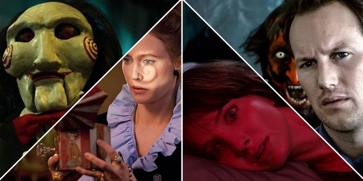 Stills fro James Wan's Saw, The Conjuring, Malignant & Insidious.